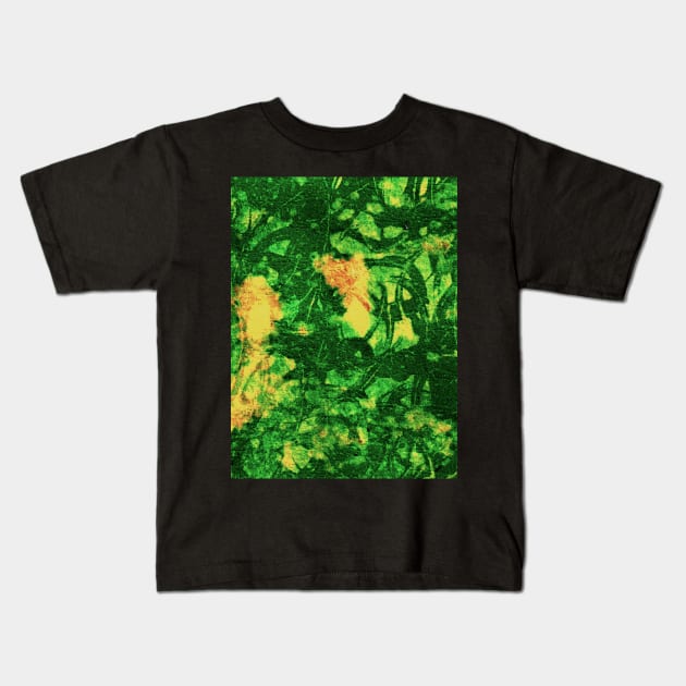 Bleach art green abstract leaves Kids T-Shirt by FLOWING COLORS